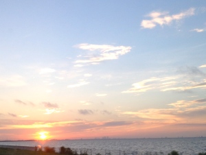 Sunrise over Tampa Bay on the way to Universal!
